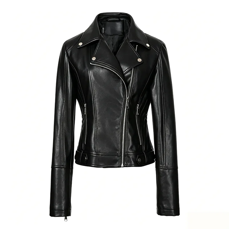 Slim Fit Long Sleeve Faux Leather Biker Jacket