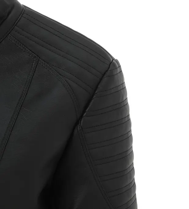 Washed Faux Leather Jacket with Stand Collar