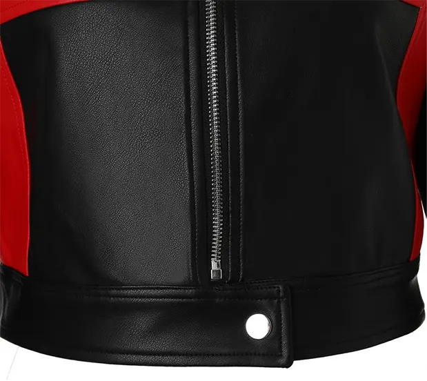 Red Contrast Color Faux Leather Biker Jacket