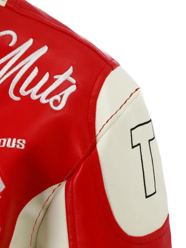 Embroidered Red and Black Color Block Racing Jacket