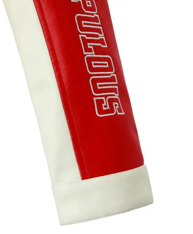 Embroidered Red and Black Color Block Racing Jacket