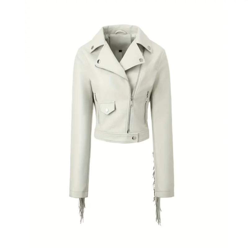 Streetwear Vegan Leather Jacket with Fringe Details