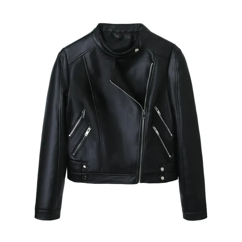 Multi-zipper Asymmetrical Faux Leather Biker Jacket