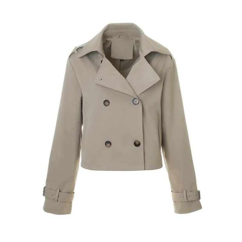 Short Cropped Blazer Style Trench Jacket with Tailored Lapel