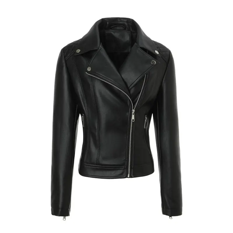 سترة مبطنة من الجلد الصناعي مع طية صدر السترة